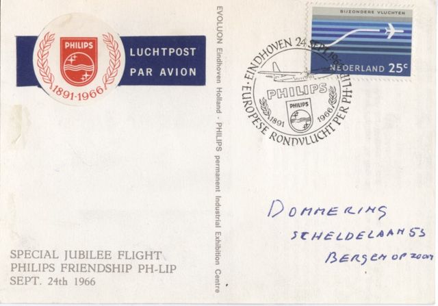 Envelop met Evoluon poststempel 1966